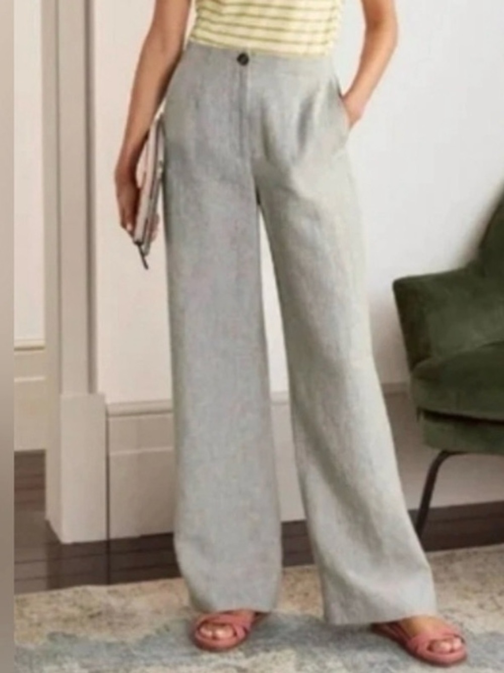 Boden Eldon Linen Trouser Pants Gray High Waist